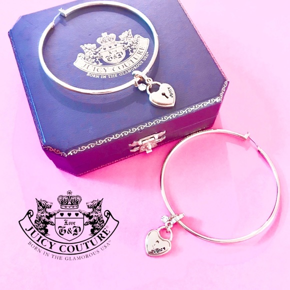 Juicy Couture Jewelry - Juicy Couture Goldtone Hoop Earrings with Hearts-Rhinestones NWT